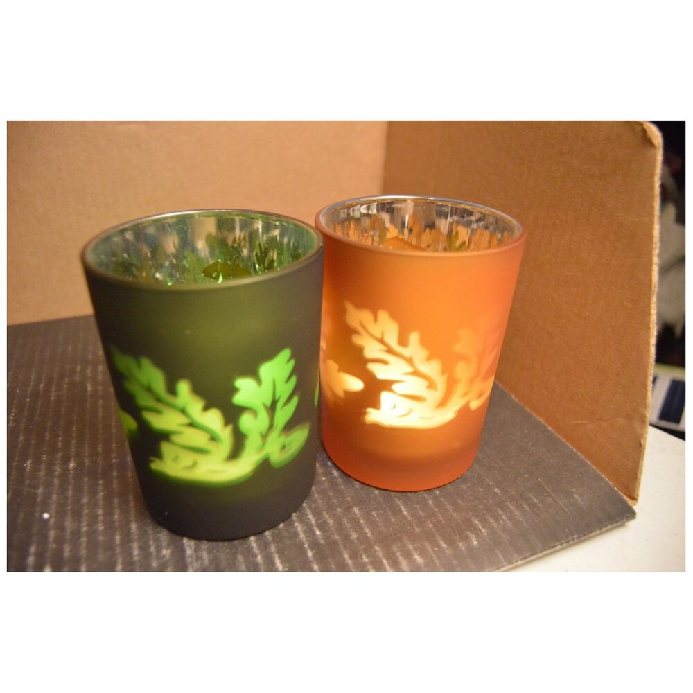 Home & Garden Party Metallic Fall Festival Tea Light Candle Holders Set of 2 NIB